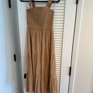 Tan Smocked Maxi Dress
